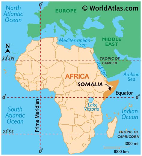 Political Location Map of Somalia, highlighted continent