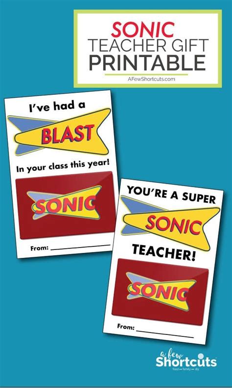 Sonic Gift Card Teacher Appreciation Printable