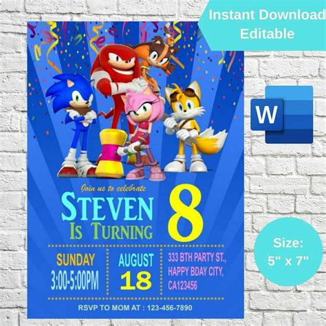 Sonic Birthday Invitations Template Free