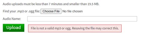 Sound file won\'t upload even though it is correct file type - Art Design 
