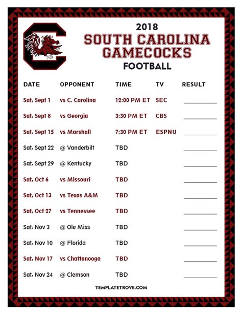 South Carolina Football Schedule 2022 Printable