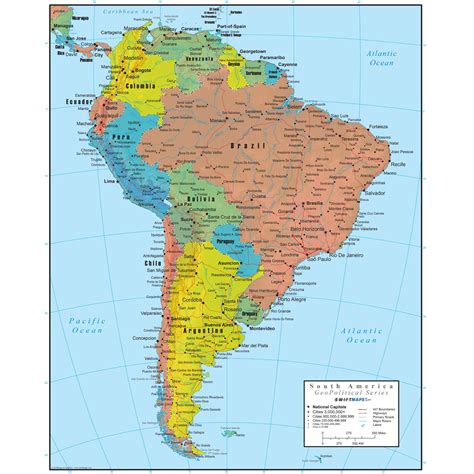 South America Wall Map GeoPolitical Deluxe Edition