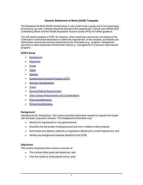 Sow Statement Of Work Template