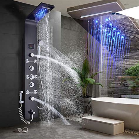 Luxury Shower Panel Spa Shower Tower Massage Body Jets Waterfall Rainfall Shower Stainless Steel