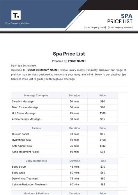 Spa pricing
