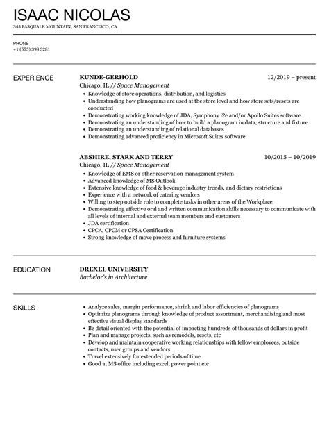 Space Management Resume Samples Velvet Jobs