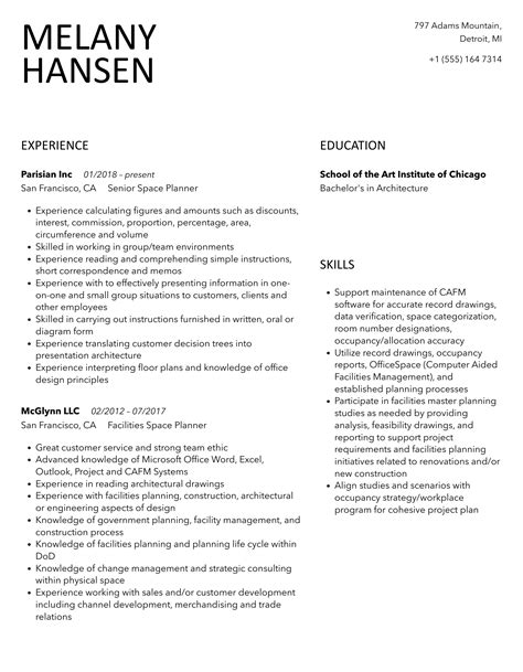 Space Planner Resume Samples Velvet Jobs