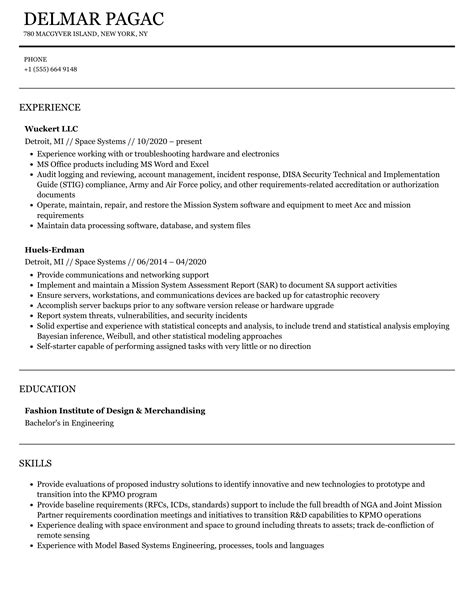 Space Systems Resume Samples Velvet Jobs