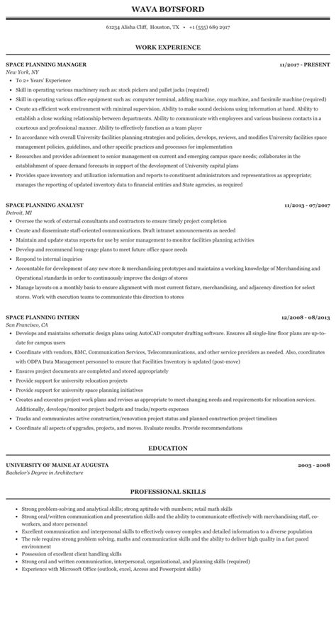 Space planning resume