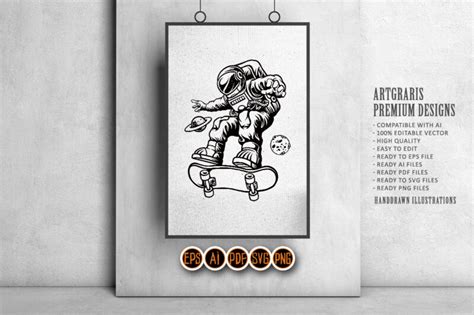 Download Spaceman Playing Skateboard Silhouette Cut Files