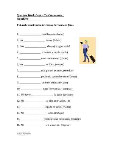 Spanish Commands Practice Worksheet
