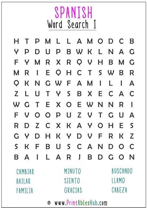 Spanish Word Search Puzzles Printable