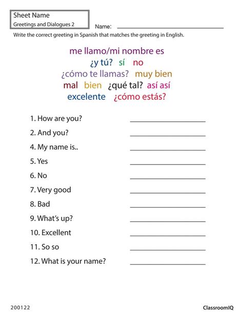 Spanish Worksheets For 8th Graders