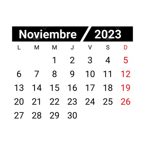 Spanish November Calendar