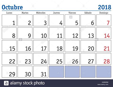 Spanish October Calendar