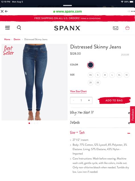 Spanx Jeans Size Chart