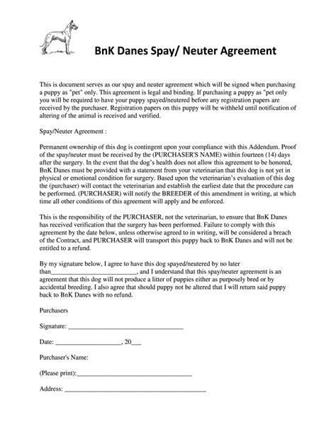 Spay And Neuter Contract Template