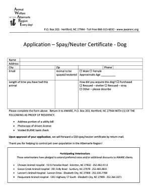 Spay Certificate Template