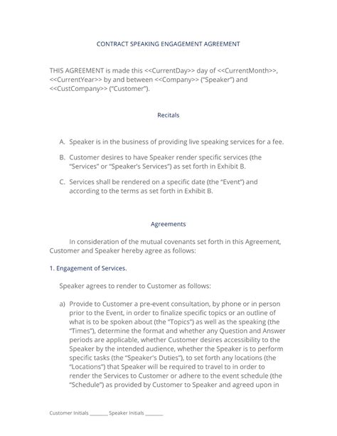Speaking Engagement Contract Template