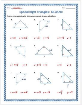 Special Right Triangles 45 45 90 Worksheet Answers
