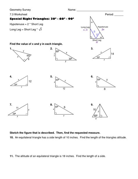 Special Right Triangles Worksheet 30 60 90 Answers