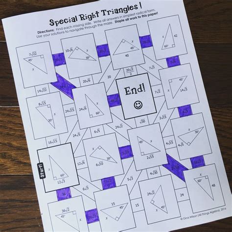 Special Right Triangles Worksheet Maze