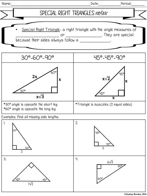 Special Right Triangles Worksheet With Answer Key