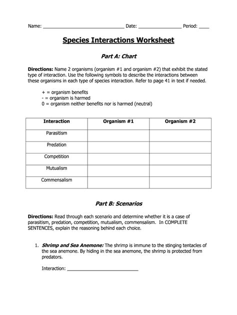 Species Interactions Worksheet Answer Key Examples
