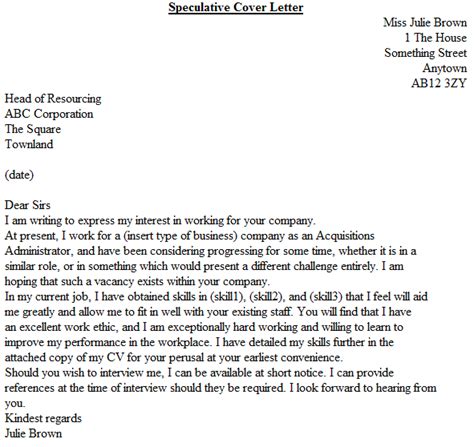 Speculative Cover Letter Examples