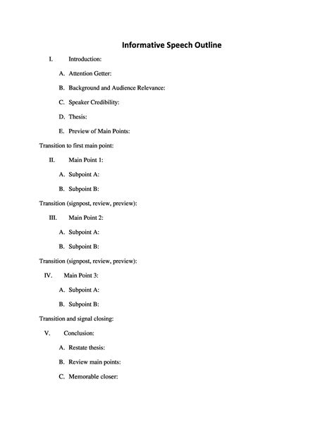 Speech outline template in Word and Pdf formats