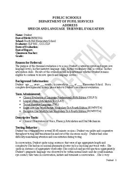 Speech And Language Evaluation Template