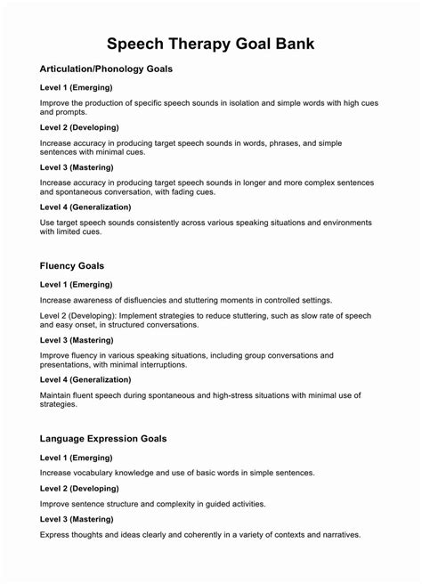Speech And Language Goals And Objectives