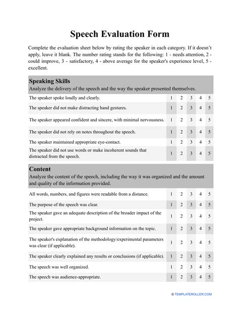 Speech Evaluation Form Pdf