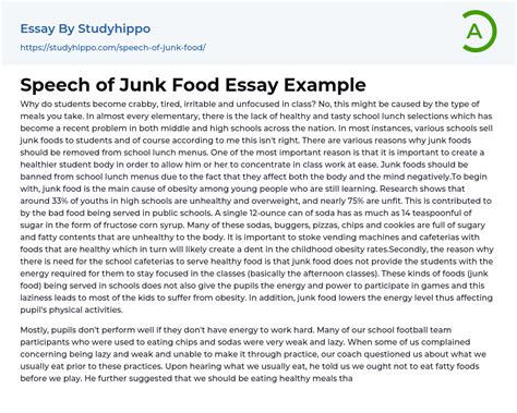 Speech On Junk Food In Wrapper