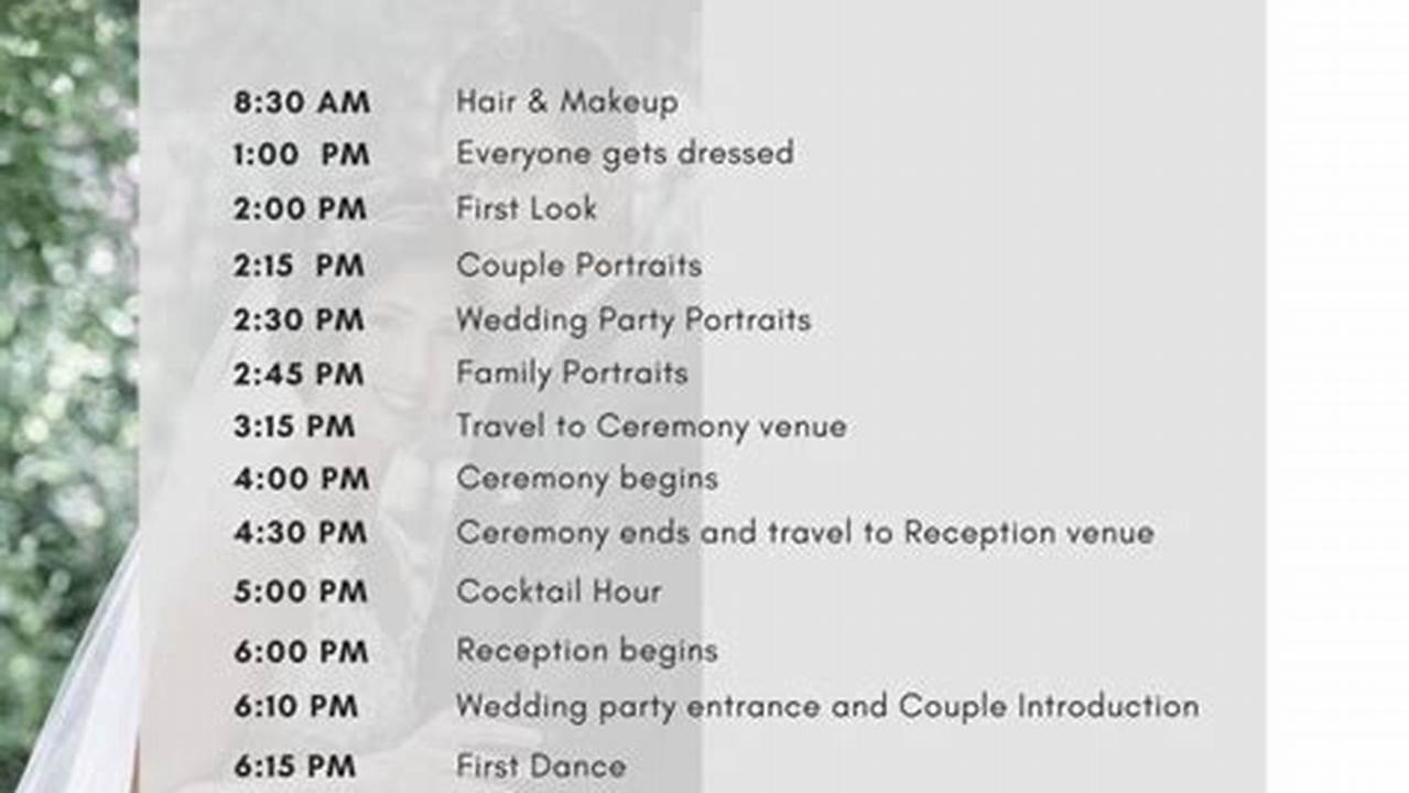 Speeches, Wedding Timeline 4pm Ceremony