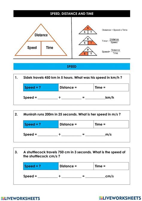 Speed, Distance and Time Worksheet | Speed | Distance