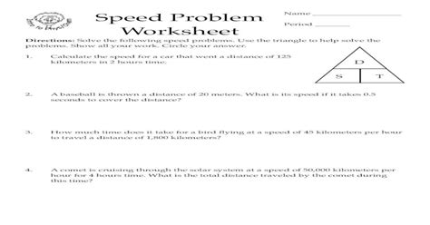 Speed Problem Worksheet - irion-isd. Problem Worksheet Directions