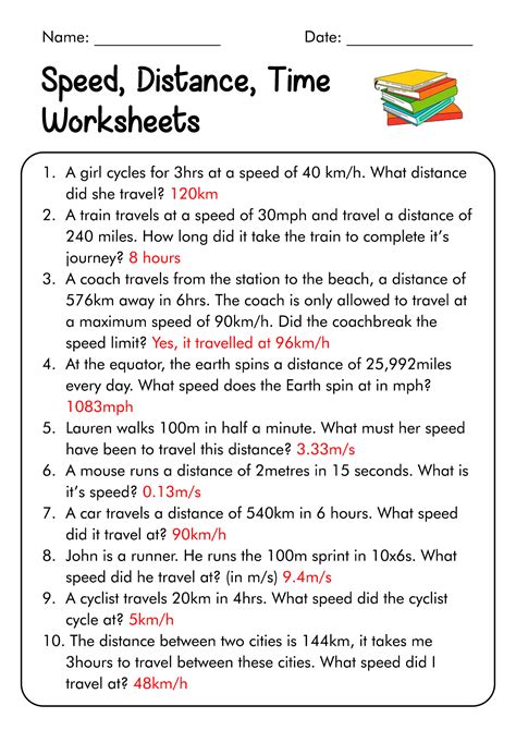 Speed Problem Worksheet Answers Maths Speed Distance Time Worksheets