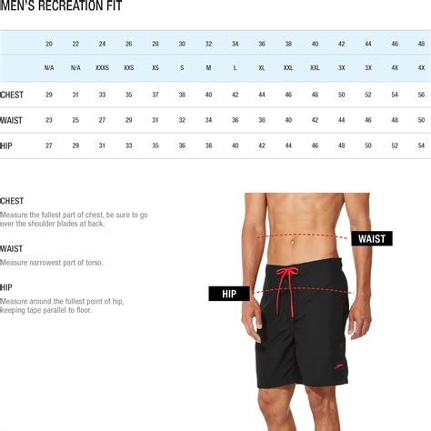 Speedo Swim Trunks Size Chart