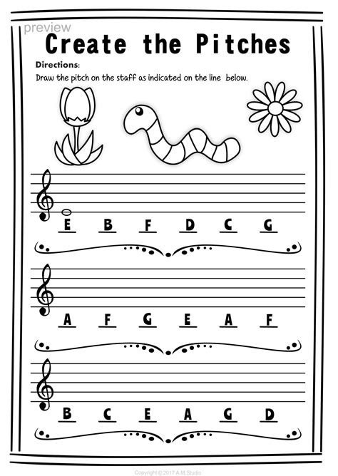 Learn To Spell Words With Treble Pitches Worksheet