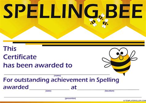 Spelling Bee Certificate Printable