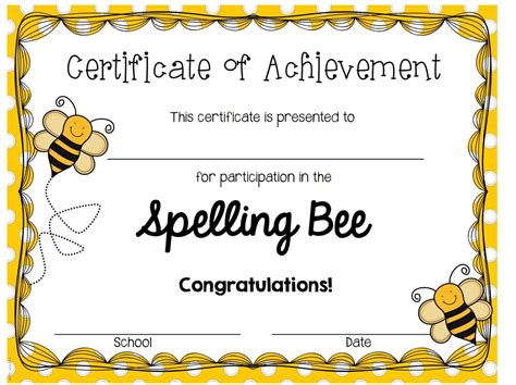 Spelling Bee Certificate Printable