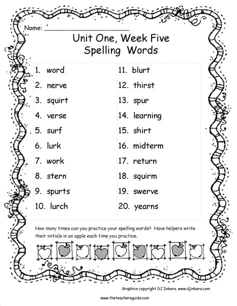 Spelling Worksheets For Grade 5