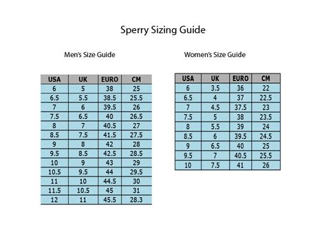 Sperry Boat Shoes Size Chart