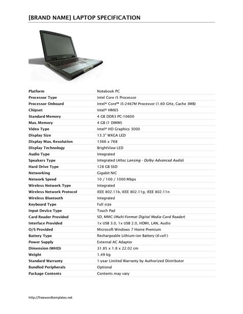 Spesifikasi hardware laptop