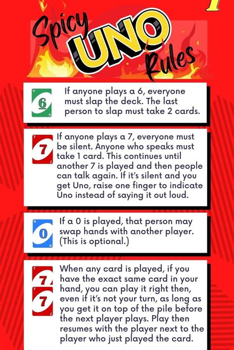 Spicy Uno Rules Printable