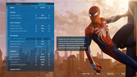 Spider-Man Remastered graphic settings