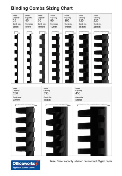 Spiral Binding Size Chart
