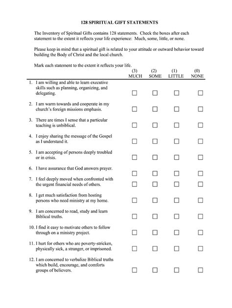 Spiritual Gifts Test Printable For Youth