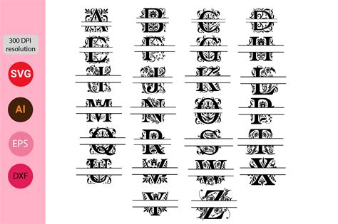 Download Split Monogram Alphabet Letters Bundle Easy Edite